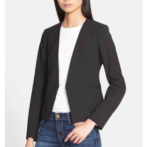 Theory Jackets & Blazers - THEORY Open Front Cropped Blazer Jacket Black 0